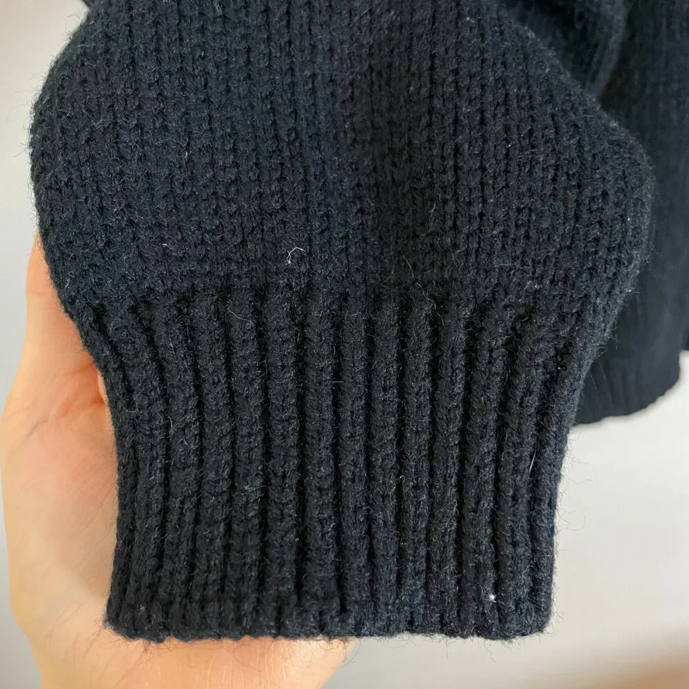 Vintage Sweater Black Buttoned Neckline Mock Neck Men Acrylic Retro Knit Classic
